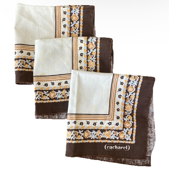 Set of 3 Cacharel Cloth Napkins Brown Beige Floral Square Fabric Boho- Used - Picture 6 of 6